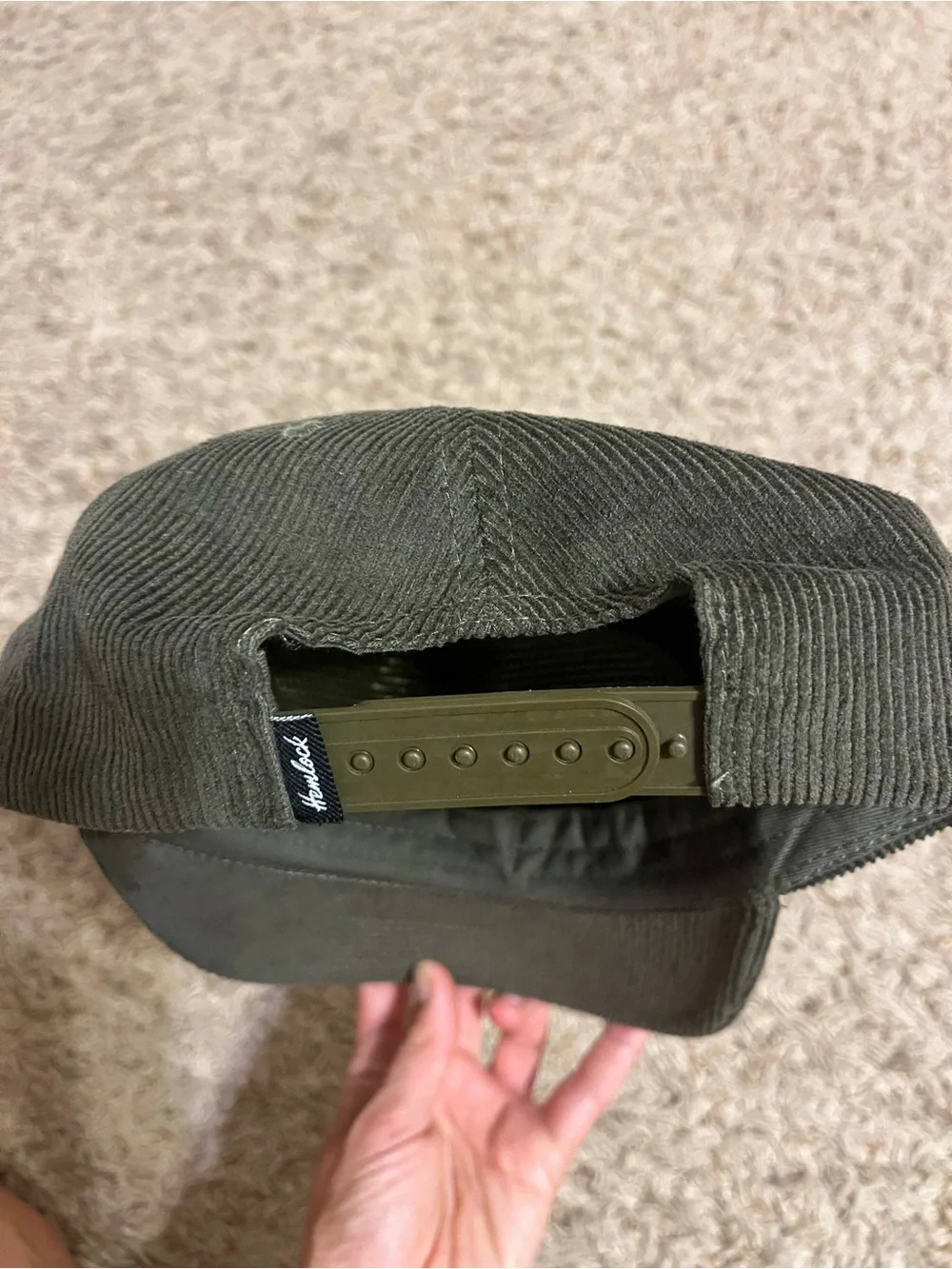 Hemlock Embroidered Corduroy Cap in Dark Olive
